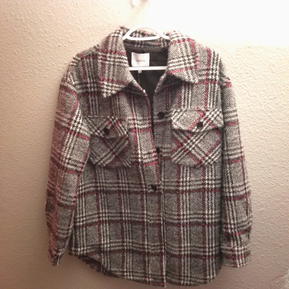 Anthropology GreyLin Plaid Fuzzy Knit Jacket
